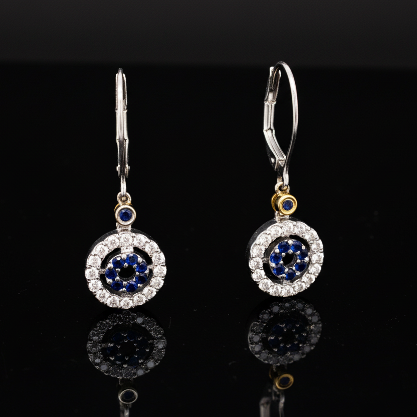 Sapphire and Diamond 14K White and Yellow Gold Dangle Earrings