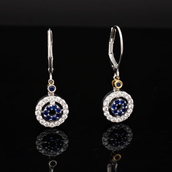 Sapphire and Diamond 14K White and Yellow Gold Dangle Earrings