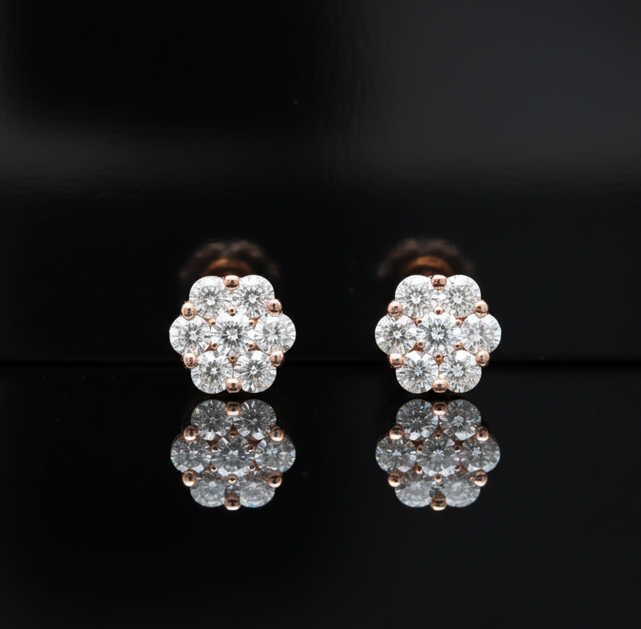 Maya Lianna .50 cttw Diamond and 14K Rose Gold Cluster Earrings