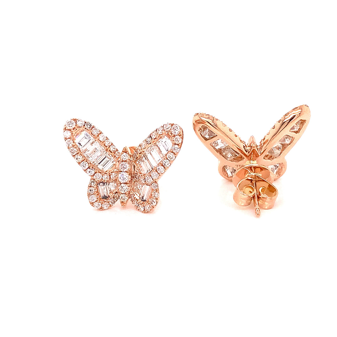 Fashionista 2.99 ctw Diamond and 18K Rose Gold Butterfly Earrings