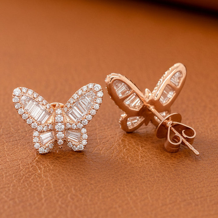 Fashionista 2.50 ctw Diamond and 18K Rose Gold Butterfly Earrings