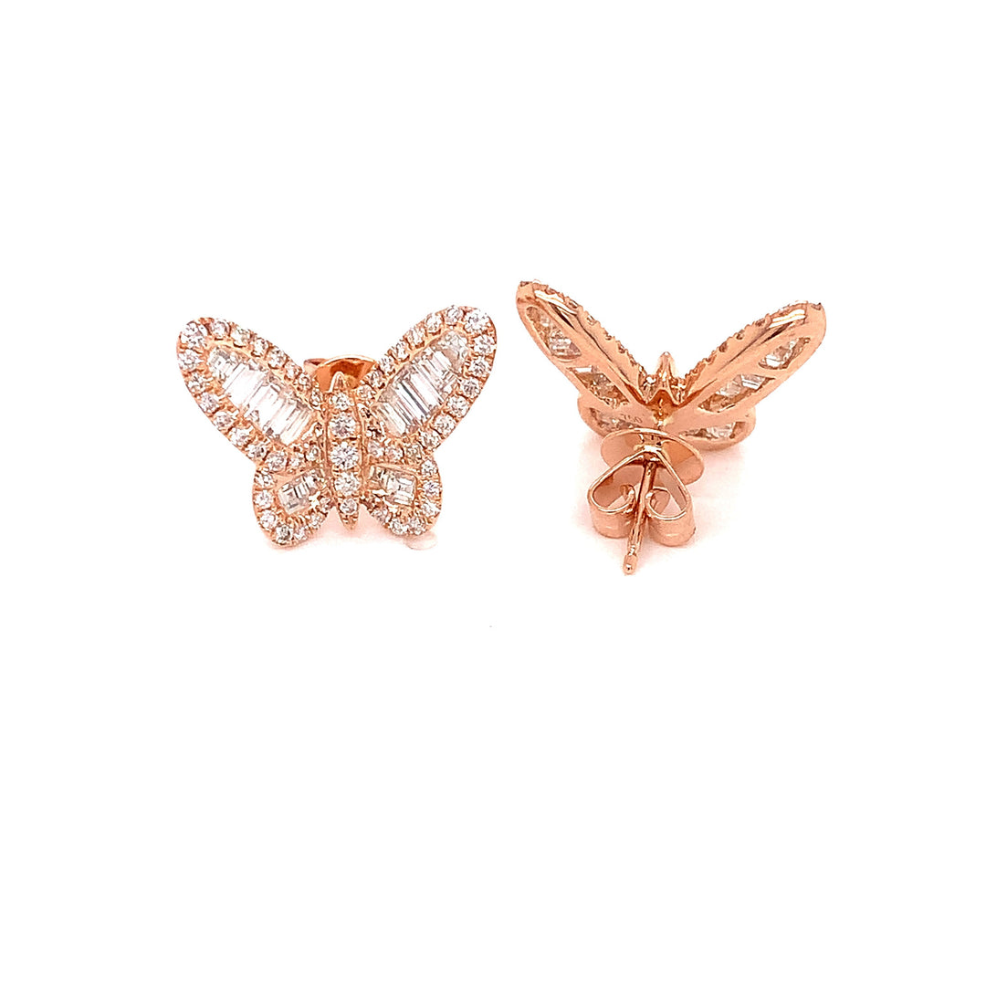 Butterfly Diamond and 18k Rose Gold Earrings
