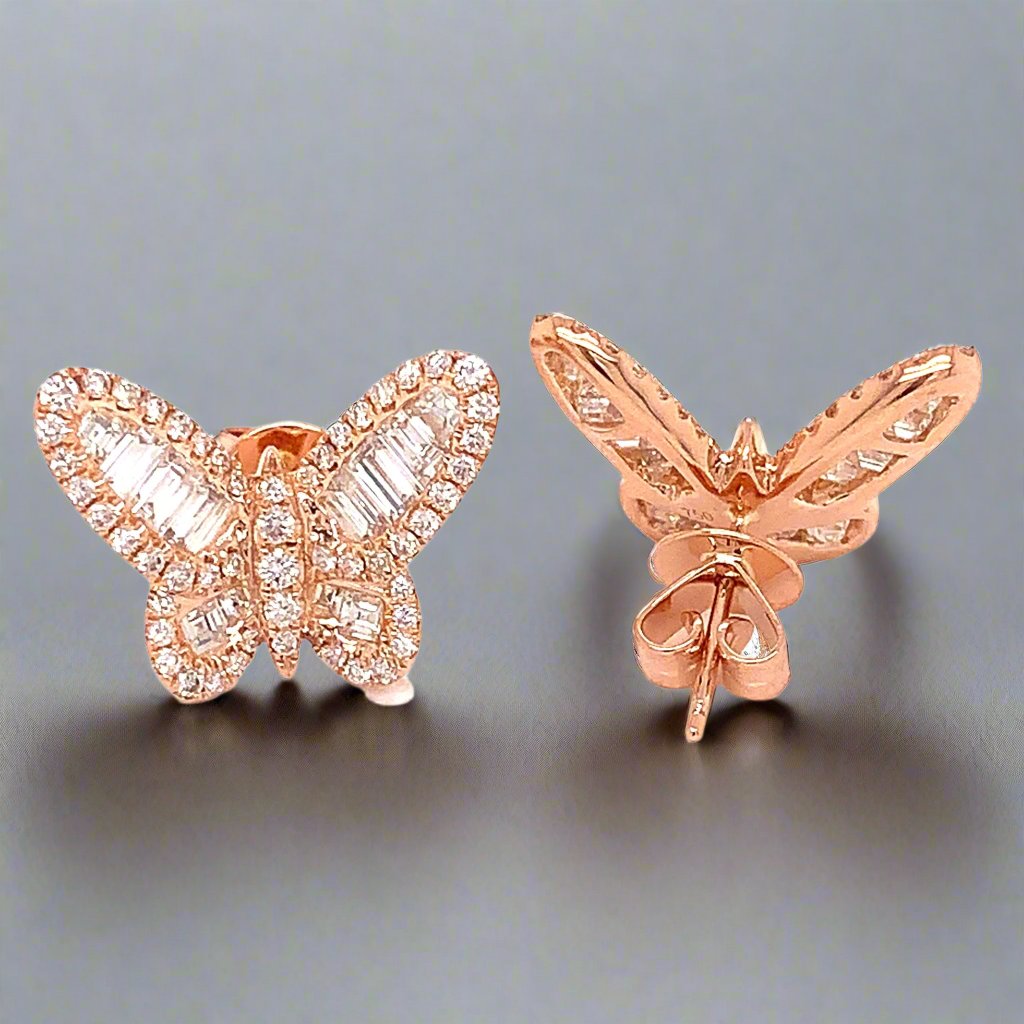 Butterfly Diamond and 18k Rose Gold Earrings