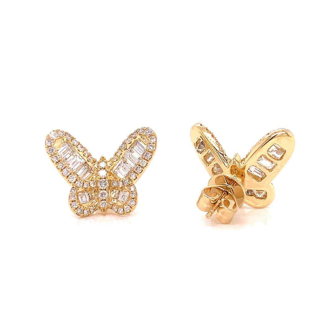 Butterfly Diamond and 18k Yellow Gold Earrings