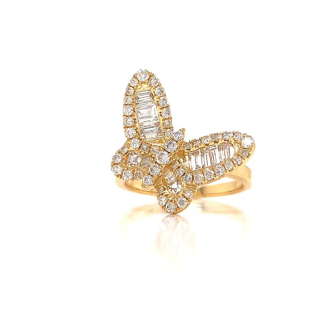 Diamond and 18k Yellow Gold Butterfly Ring