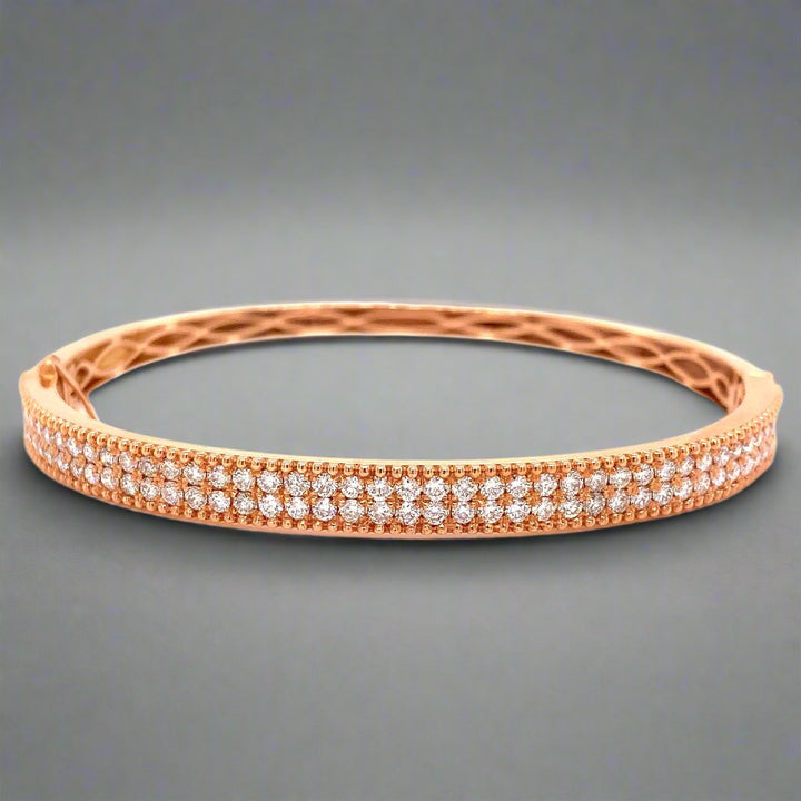 Double Row Natural Diamond Rose Gold Bangle Bracelet