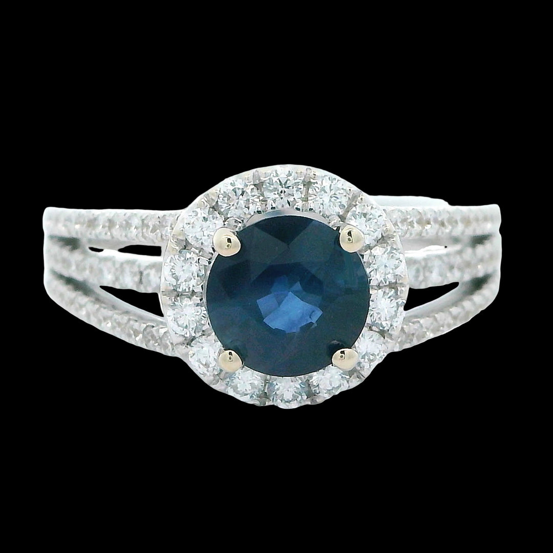Designer EMJ 1.25 ct Sapphire Diamond Halo Ring 14762