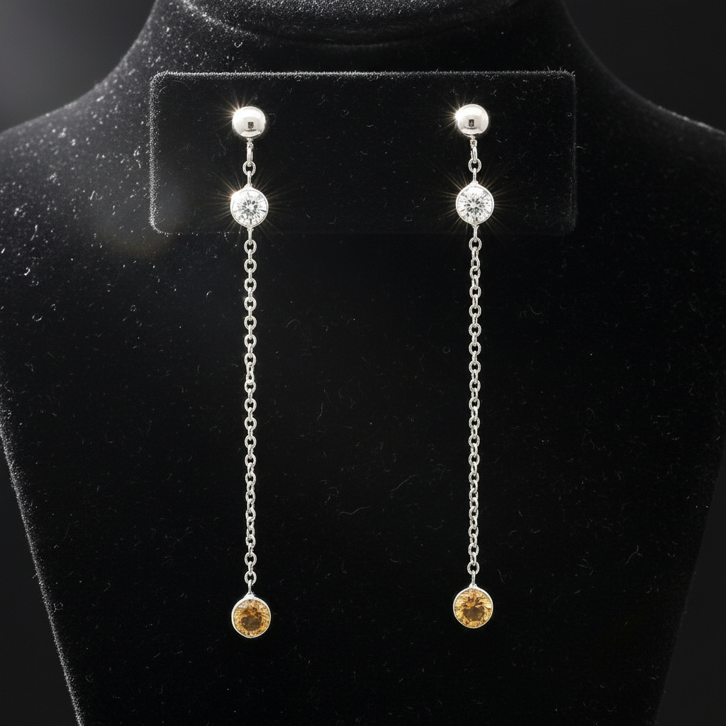 Maya Lianna 1.12 cttw Diamond and Natural Fancy Orange Diamond Dangle Earrings 14889