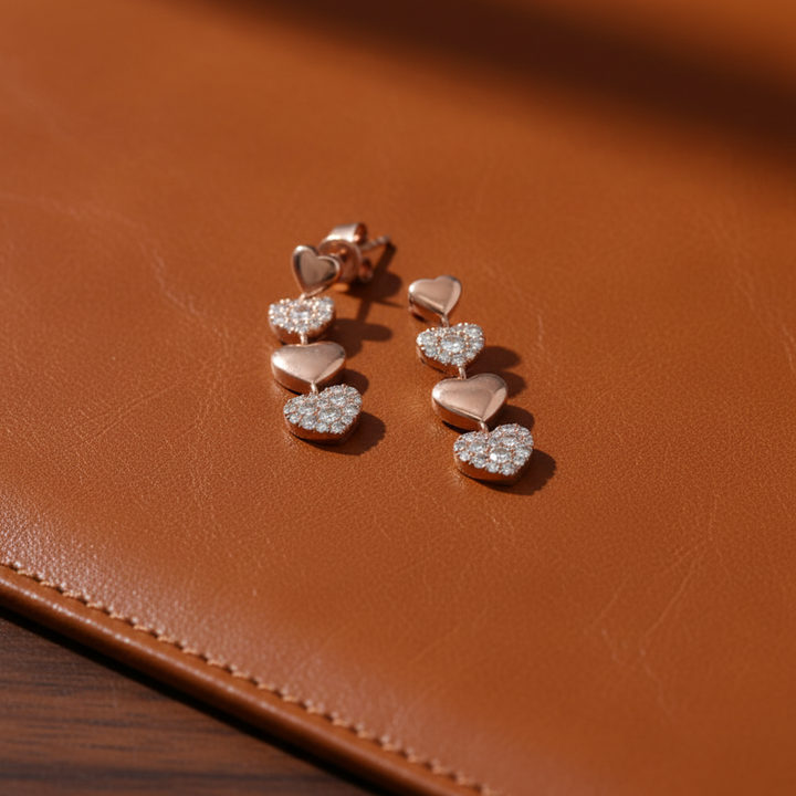 Effy Diamond and 14K Rose Gold Heart Dangle Earrings