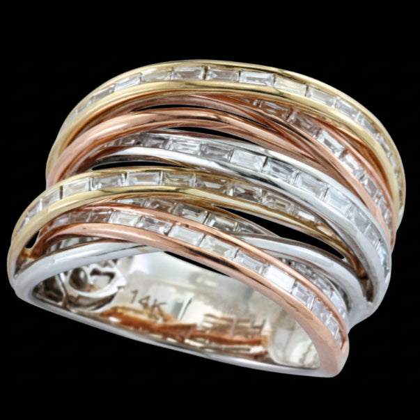 Effy Diamond and 14K White, Yellow, and Rose Gold Bypass Ring
