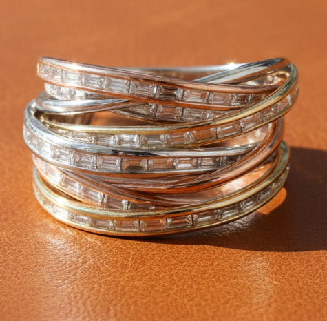Effy Diamond and 14K White, Yellow, and Rose Gold Bypass Ring