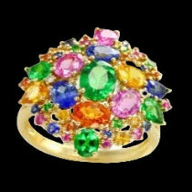 Effy Multi Color Sapphire, Tsavorite, Diamond and 14K White Gold Cluster Ring