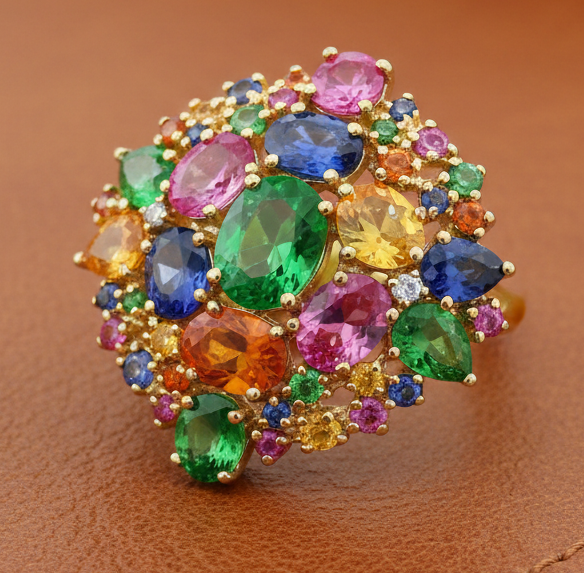 Effy Multi Color Sapphire, Tsavorite, Diamond and 14K White Gold Cluster Ring
