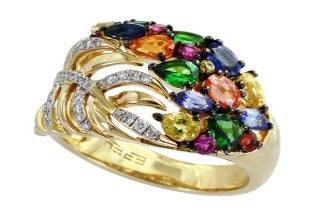 Effy Multi Color Sapphire, Diamond and 14K Yellow Gold Ring