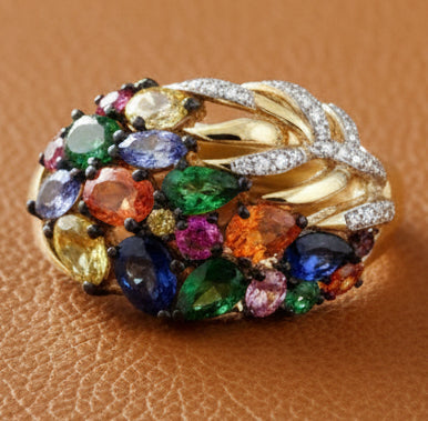 Effy Multi Color Sapphire, Diamond and 14K Yellow Gold Ring