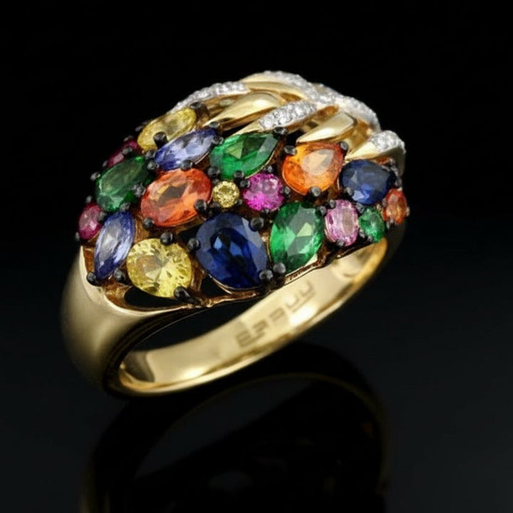Effy Multi Color Sapphire, Diamond and 14K Yellow Gold Ring