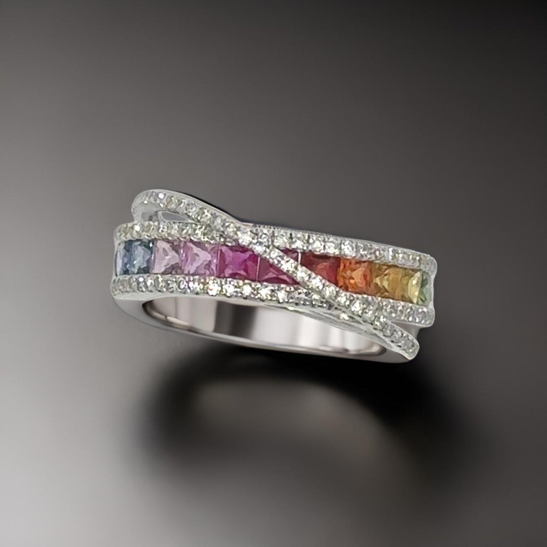 Effy Multi Color Sapphire, Diamond and 14K White Gold Bypass Ring