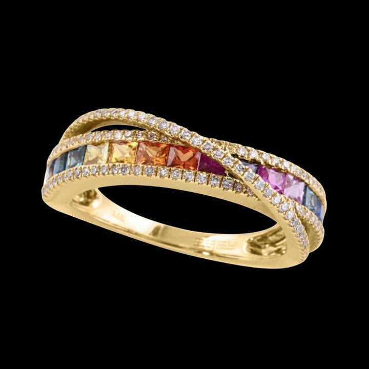 Effy Multi Color Sapphire, Diamond and 14K Yellow Gold Bypass Ring