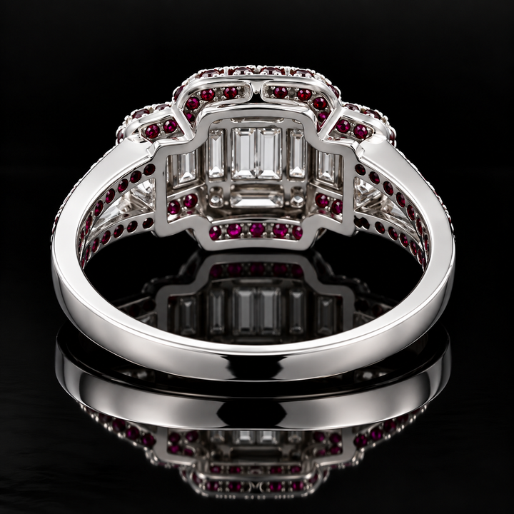Estate Designer Diamond & Ruby 18K White Gold Ring