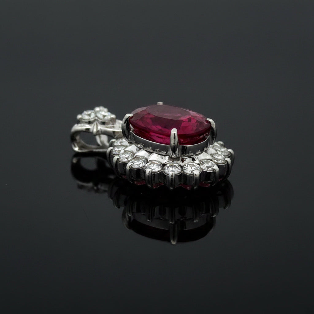 Estate Rubellite and Diamond Platinum Pendant (GIA)