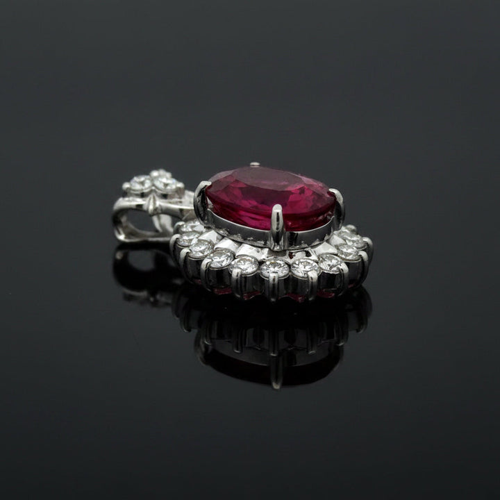 Estate Rubellite and Diamond Platinum Pendant (GIA)