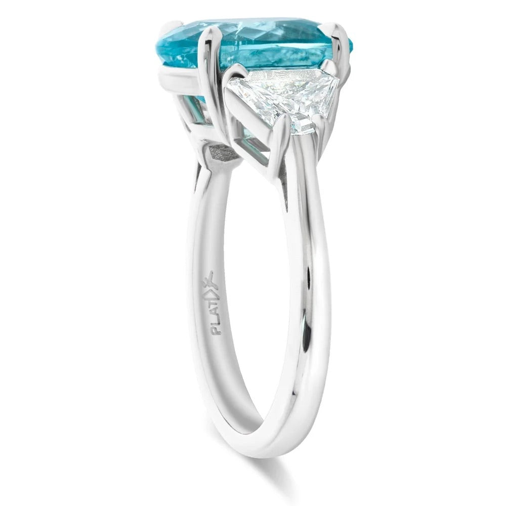 Estate 3.84ct. Paraiba Tourmaline & .93cttw. Shield Cut Diamond Platinum Ring (GIA)
