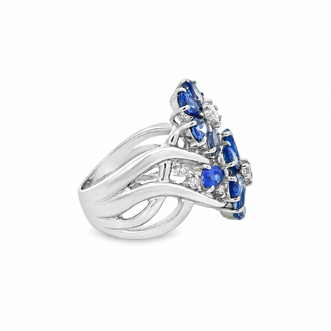 Estate 3.18 CTW Tanzanite & Diamond Flower Ring in 18K White Gold