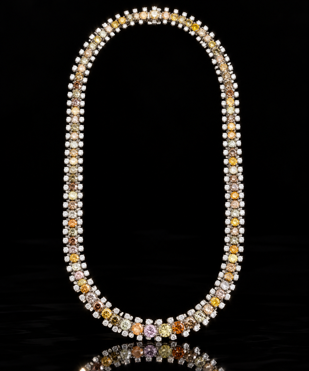 Estate Oscar Heyman Natural Faicy Pink, Green,Orange & White Diamond Platinum Necklace. All weights estimated.