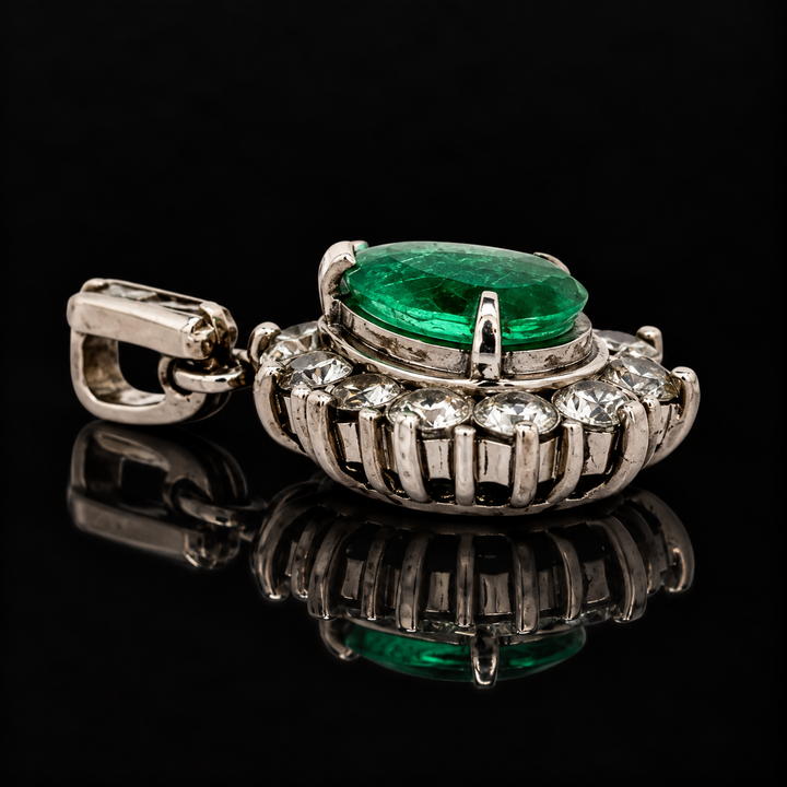 Estate .75ct. Fine Emerald & Diamond Platinum Pendant