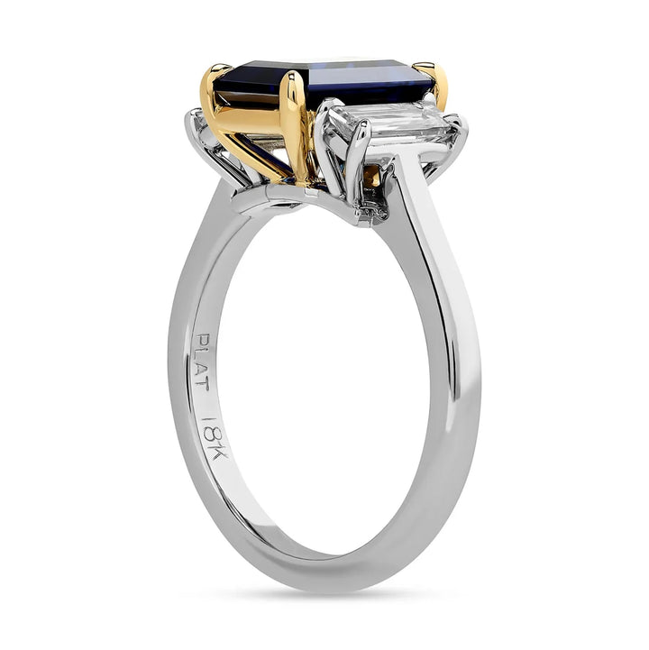 Modern No Heat Fine Sapphire and Diamond Platinum and 18Kt Yellow Gold Ring