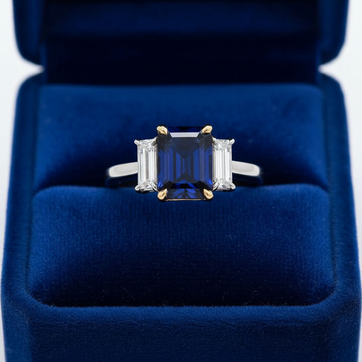 Modern No Heat Fine Sapphire and Diamond Platinum and 18Kt Yellow Gold Ring