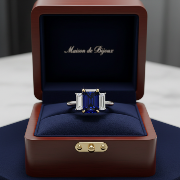 Modern No Heat Fine Sapphire and Diamond Platinum and 18Kt Yellow Gold Ring