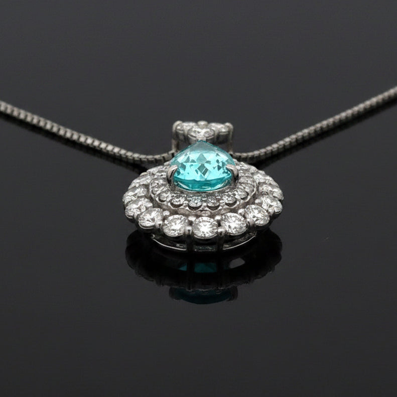 Estate Paraiba "Mozambique" and Diamond Platinum and 18Kt White Gold Necklace (GIA)