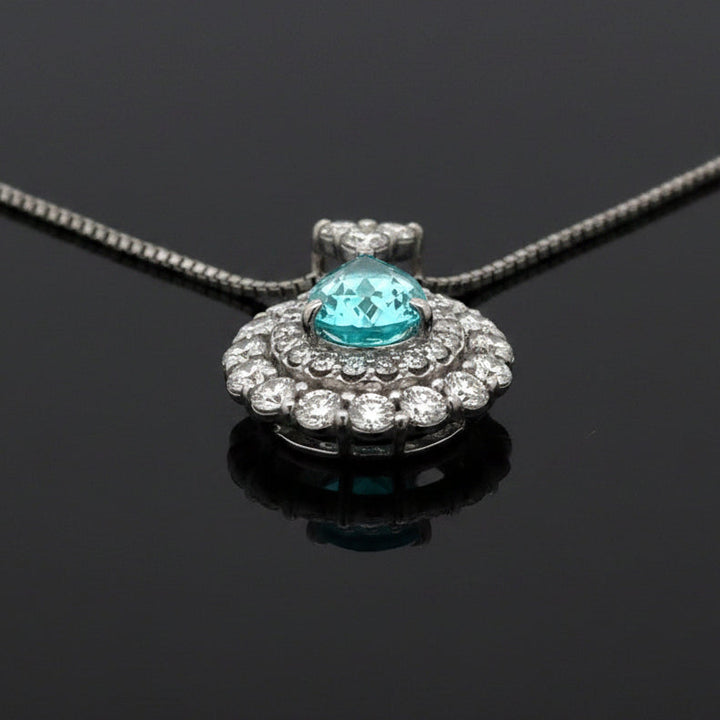 Estate Paraiba "Mozambique" and Diamond Platinum and 18Kt White Gold Necklace (GIA)