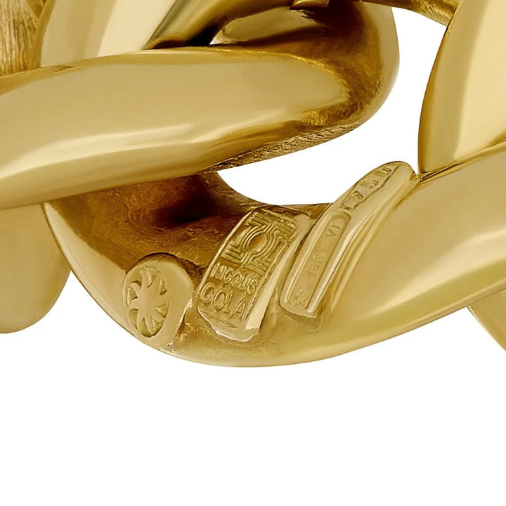 Designer Nicolis Cola Brushed Curb Link 18K Yellow Gold Necklace and Bracelet (Converts)