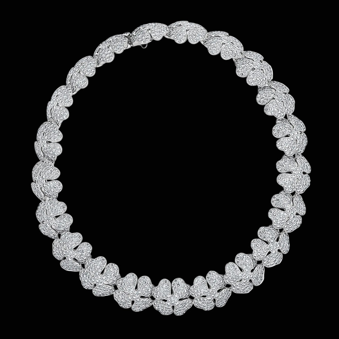 Estate Vintage Cartier 80.19cttw Diamond Clover 18Kt White Gold Necklace & Bracelet Set