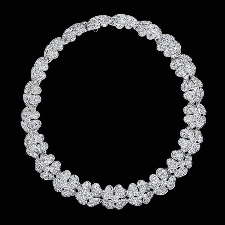 Estate Vintage Cartier 80.19cttw Diamond Clover 18Kt White Gold Necklace & Bracelet Set