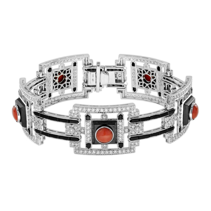 Aristocrat Collection Art Deco Inspired Coral Onyx White Gold Bracelet 15089