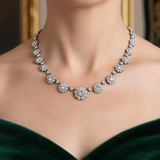 Vintage 58.75cttw Diamond Platinum and 18Kt White Gold Necklace