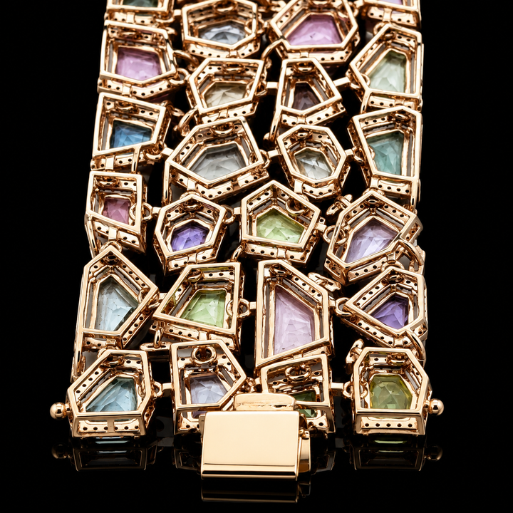 Estate M.C. Marchisio 44.86cttw. Multi Color No Heat Sapphire & Diamond 14KT Yellow/Rose Gold Bracelet