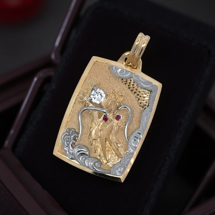33.78 grams 18K Yellow Gold and Platinum Diamond Ruby Dragon Pendant