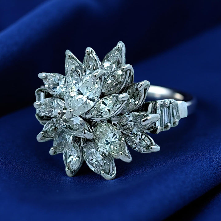 1970's Diamond and Platinum Cluster Ring