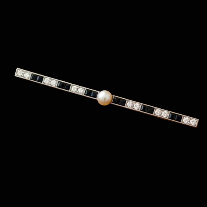 Diamond, Sapphire and Pearl 18K Yellow Gold Brooch