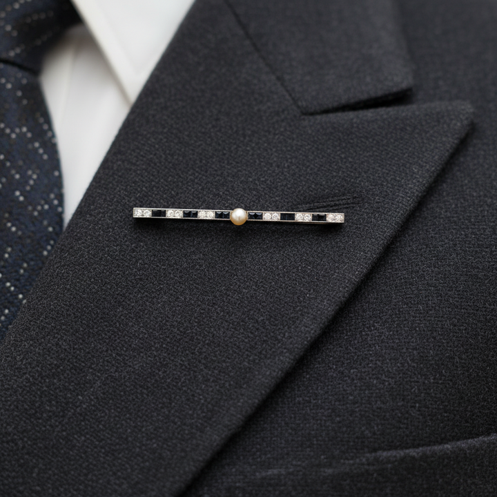 Diamond, Sapphire and Pearl 18K Yellow Gold Brooch