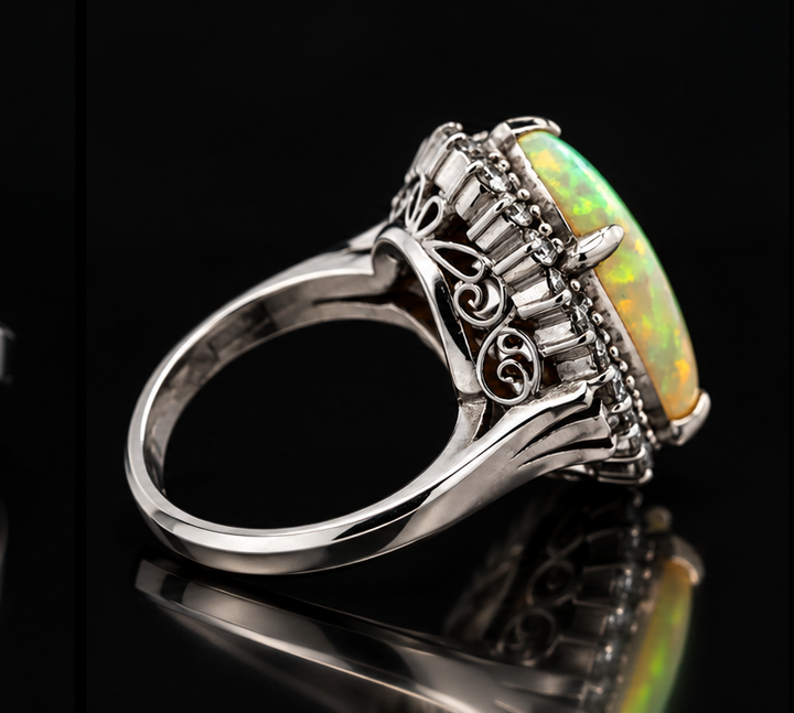 Estate Fine 4.60ct. Opal & Diamond Platinum Ring