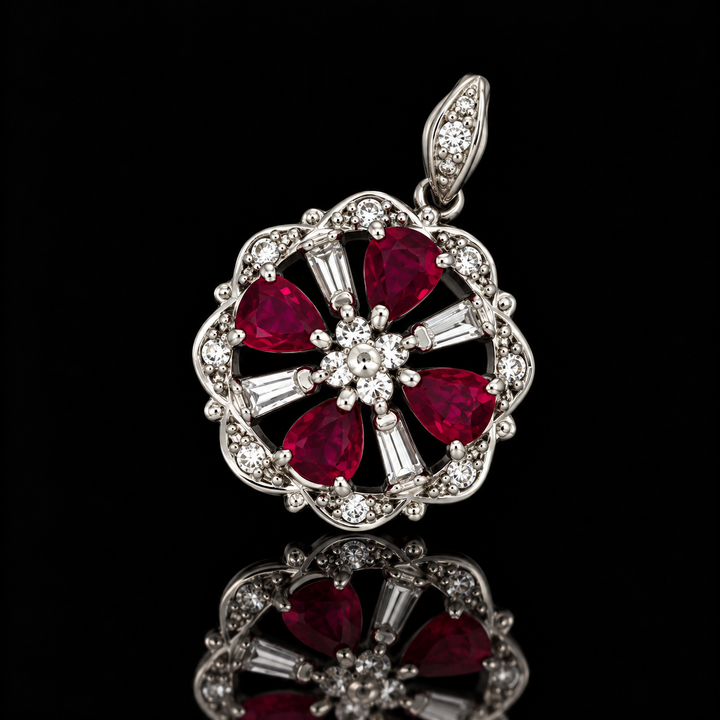 Estate Ruby & Diamond Platinum Pendant