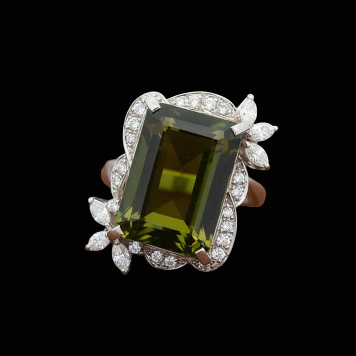 Estate Green Tourmaline and Diamond Platinum Ring
