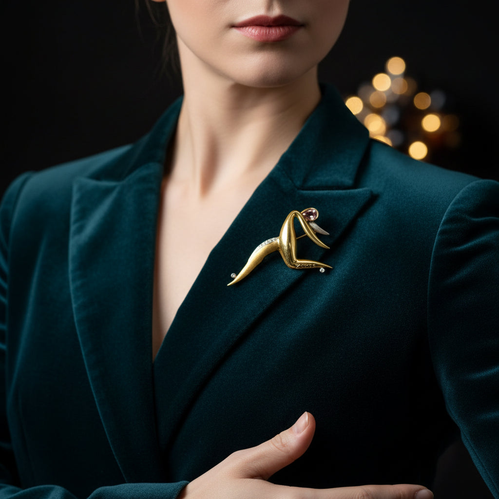 Designer Kazuo Ogana Diamond and Kunzite Platinum and 18kt Yellow Gold Ballet Dancer Pendant/Brooch