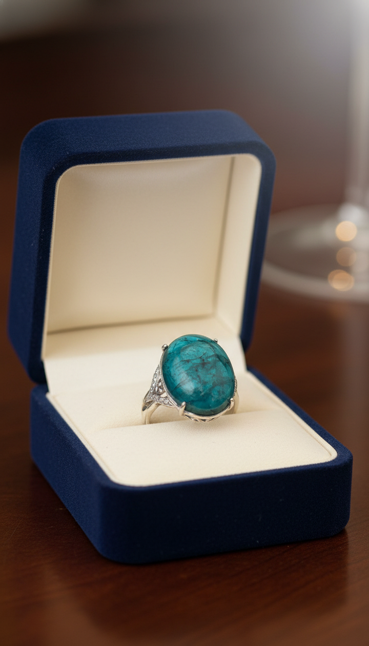 Large Oval Cabochon Tourmaline Diamond 18kt White Gold Statement Ring