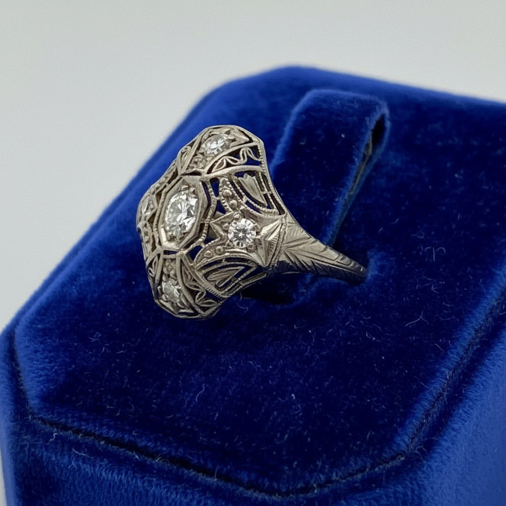 Art Deco .80cttw Old European Cut Diamond Platinum Ring